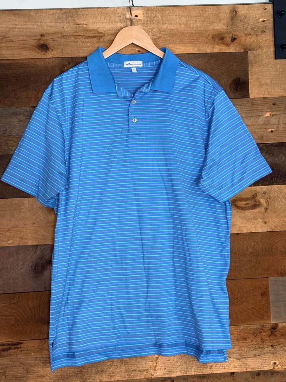 Peter Millar Men's Blue Striped Short Sleeve Cotton Polo Size XL